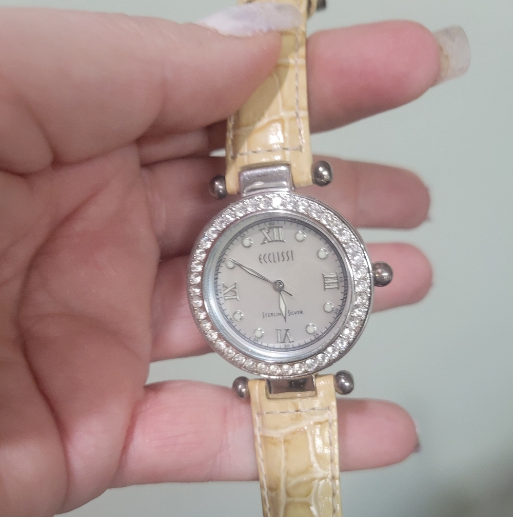 ECCLISSI 925 STERLING SILVER WATCH. VTG EXCELLENT Original Ecclissi Leather Band